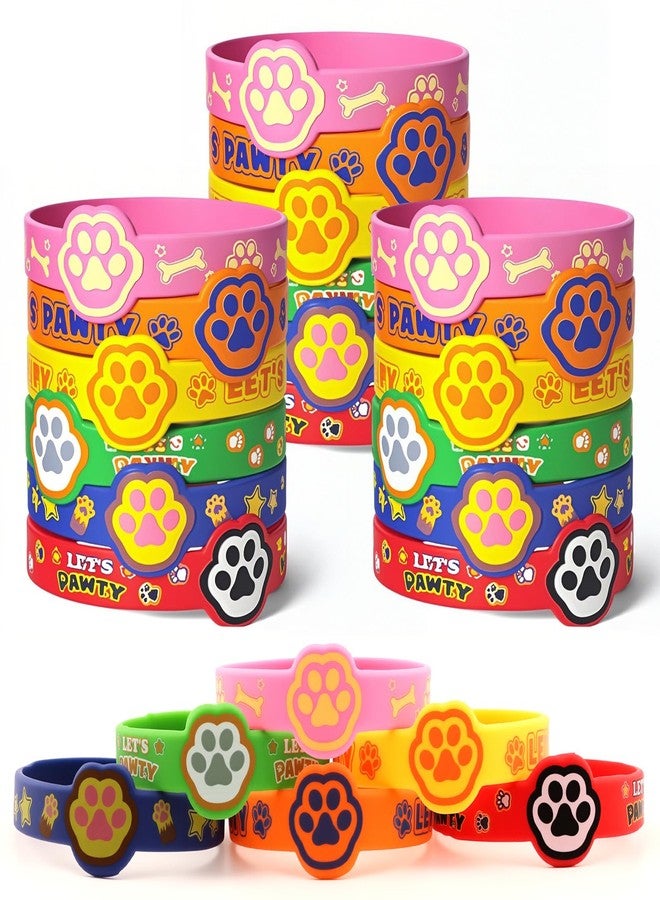 ANJUU 24 Pcs Dog Paw Party Favors Birthday Supplies for Kids, Multicolor Paw Print Silicone Wristbands Bracelets Bulk for Goodie Bag Stuffer Class Prize Christmas Easter Dog Themed Party Favors Gift - Image 1
